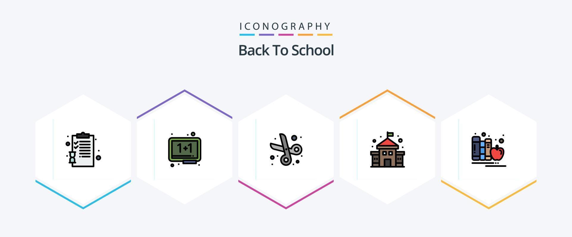 Back To School 25 FilledLine icon pack including books. school. whiteboard. education. scissor vector