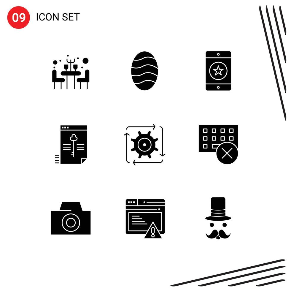 Set of 9 Modern UI Icons Symbols Signs for automation data favorite key secure Editable Vector Design Elements