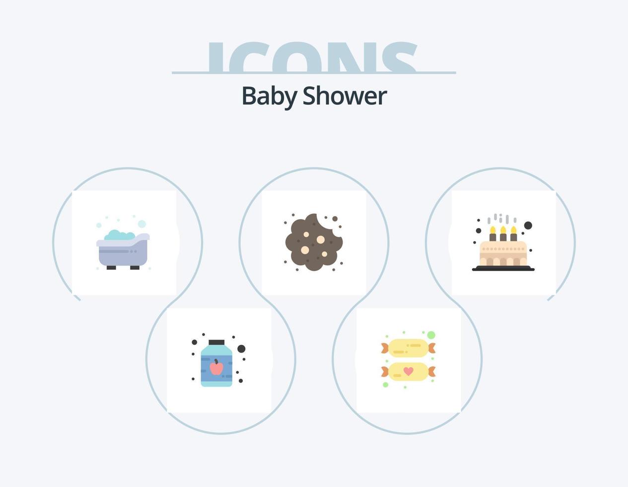 Baby Shower Flat Icon Pack 5 Icon Design. child. party. bath. food. cookie vector