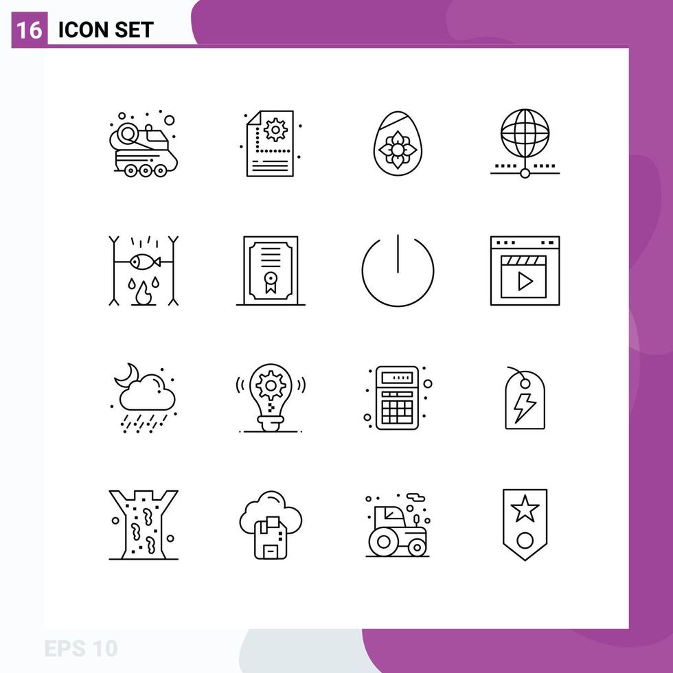 Universal Icon Symbols Group of 16 Modern Outlines of dinner global decoration database cloud Editable Vector Design Elements