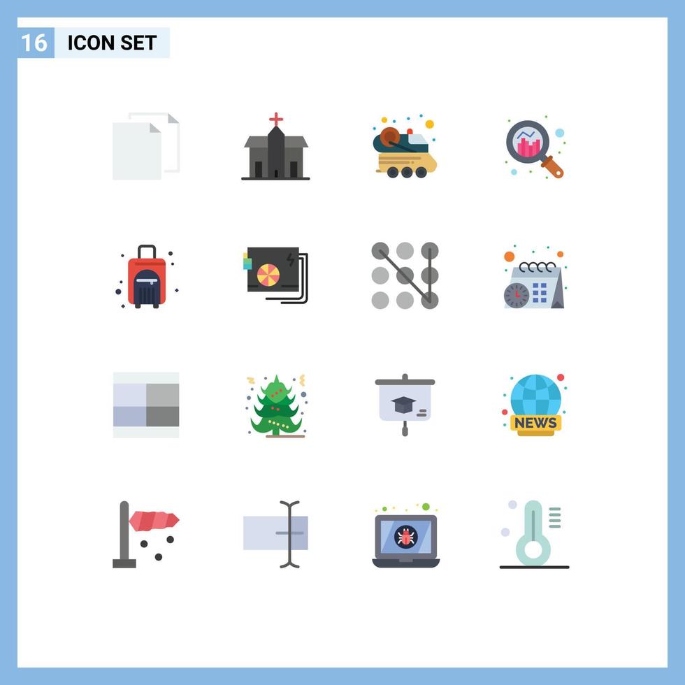 Pictogram Set of 16 Simple Flat Colors of bag search monastery growth spacecraft Editable Pack of Creative Vector Design Elements