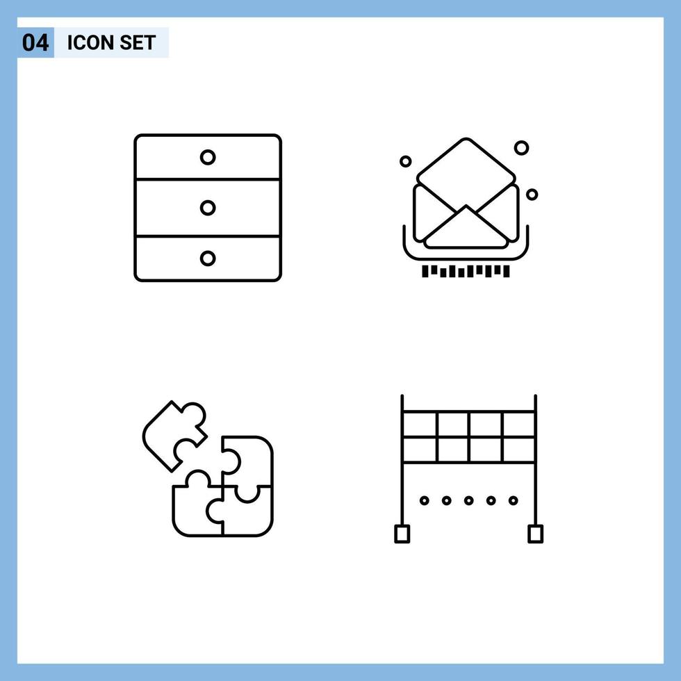 4 Universal Filledline Flat Colors Set for Web and Mobile Applications furniture jigsaw wardrobe email science Editable Vector Design Elements