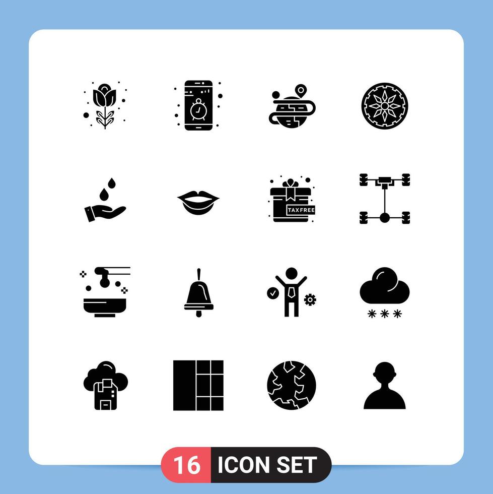 Universal Icon Symbols Group of 16 Modern Solid Glyphs of water india stop country map Editable Vector Design Elements