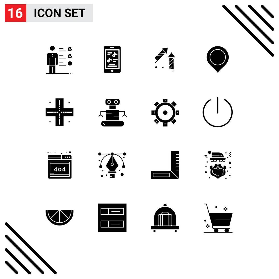 16 Universal Solid Glyphs Set for Web and Mobile Applications location mark fireworks marker location Editable Vector Design Elements