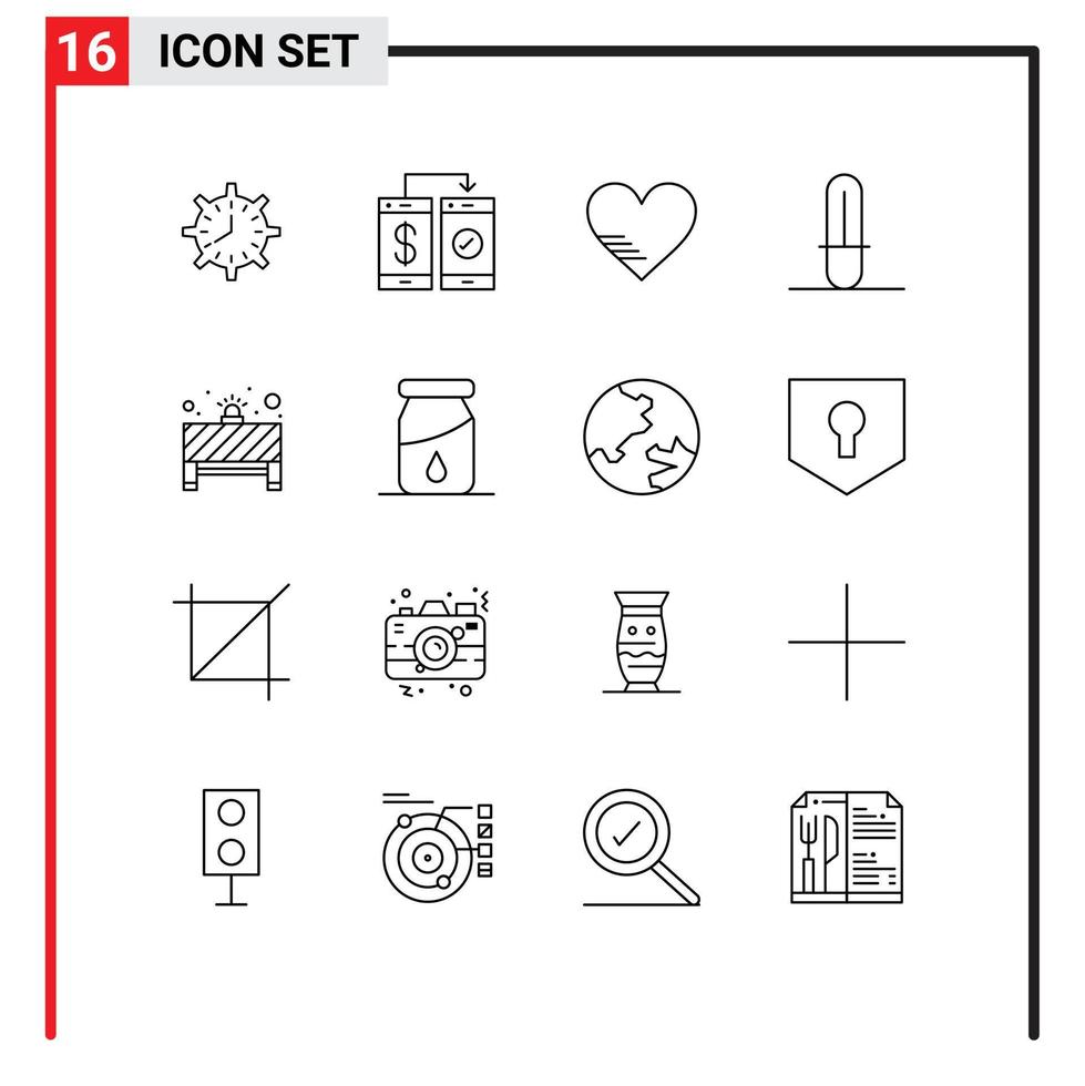 Modern Set of 16 Outlines and symbols such as star wars favorite cashless like heart Editable Vector Design Elements