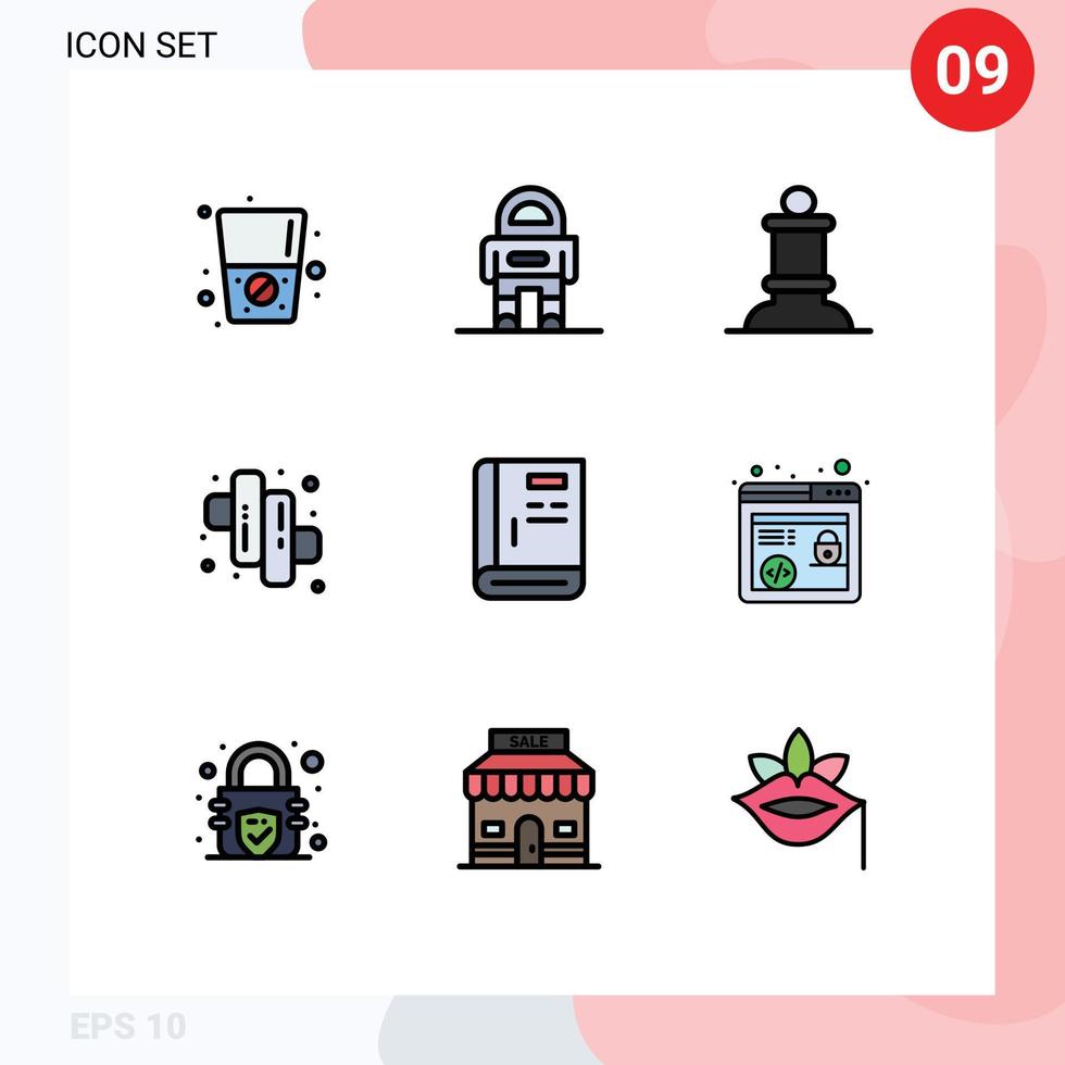 9 User Interface Filledline Flat Color Pack of modern Signs and Symbols of support guide chess contact marshmallow Editable Vector Design Elements