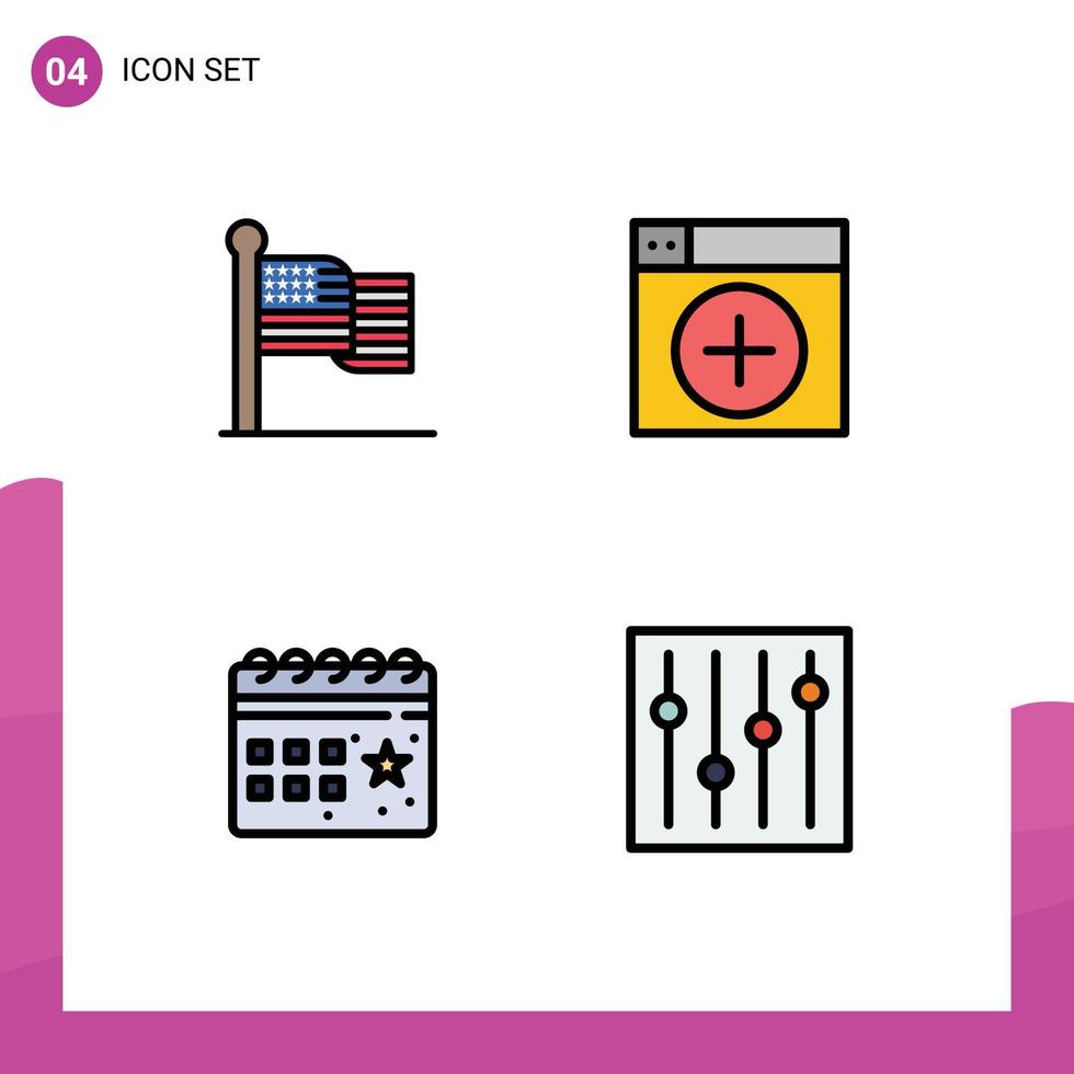 Set of 4 Modern UI Icons Symbols Signs for american calendar usa new celebration Editable Vector Design Elements