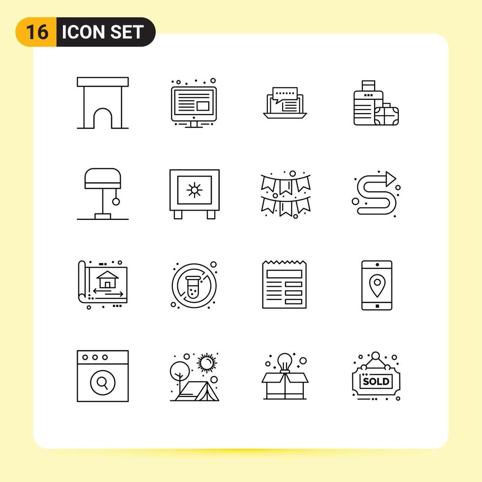 Stock Vector Icon Pack of 16 Line Signs and Symbols for hotel bag consulting luggage online Editable Vector Design Elements