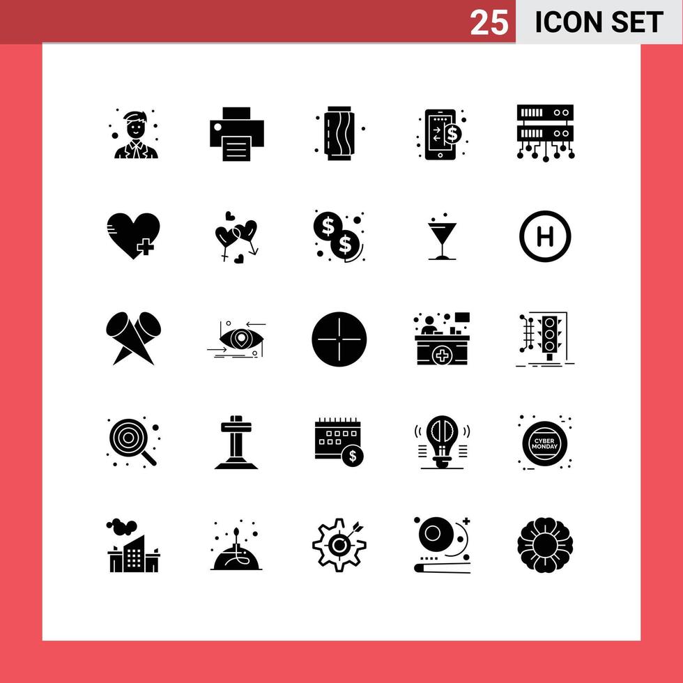 25 Creative Icons Modern Signs and Symbols of shared server internet drink finance business Editable Vector Design Elements