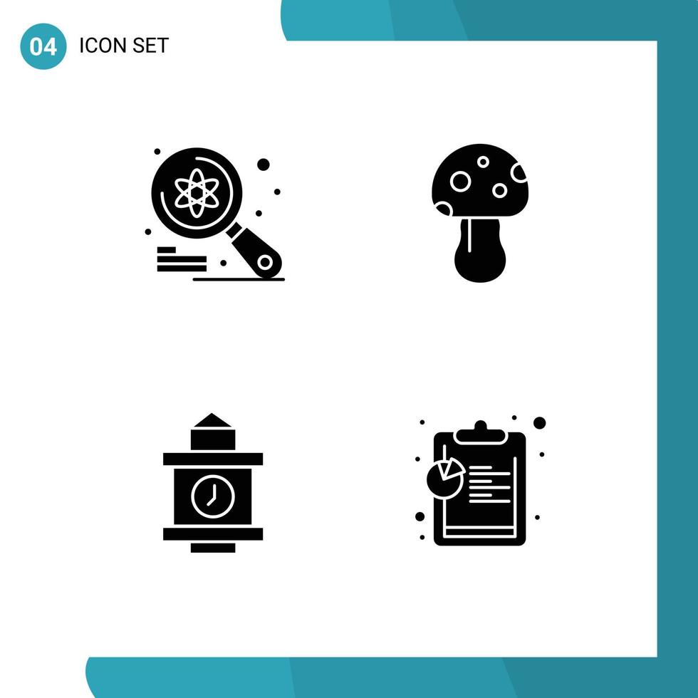 4 Universal Solid Glyph Signs Symbols of computer train science nature station Editable Vector Design Elements