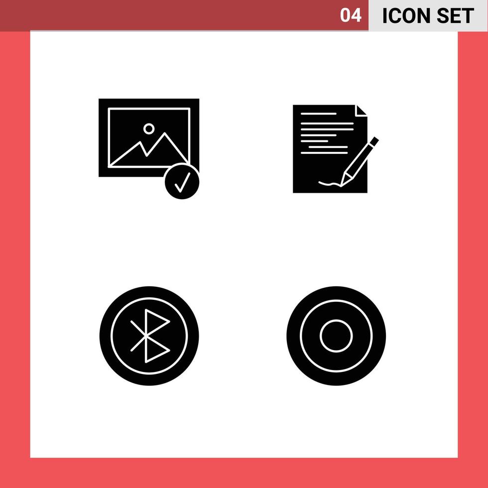 Mobile Interface Solid Glyph Set of 4 Pictograms of image computer agreement note network Editable Vector Design Elements