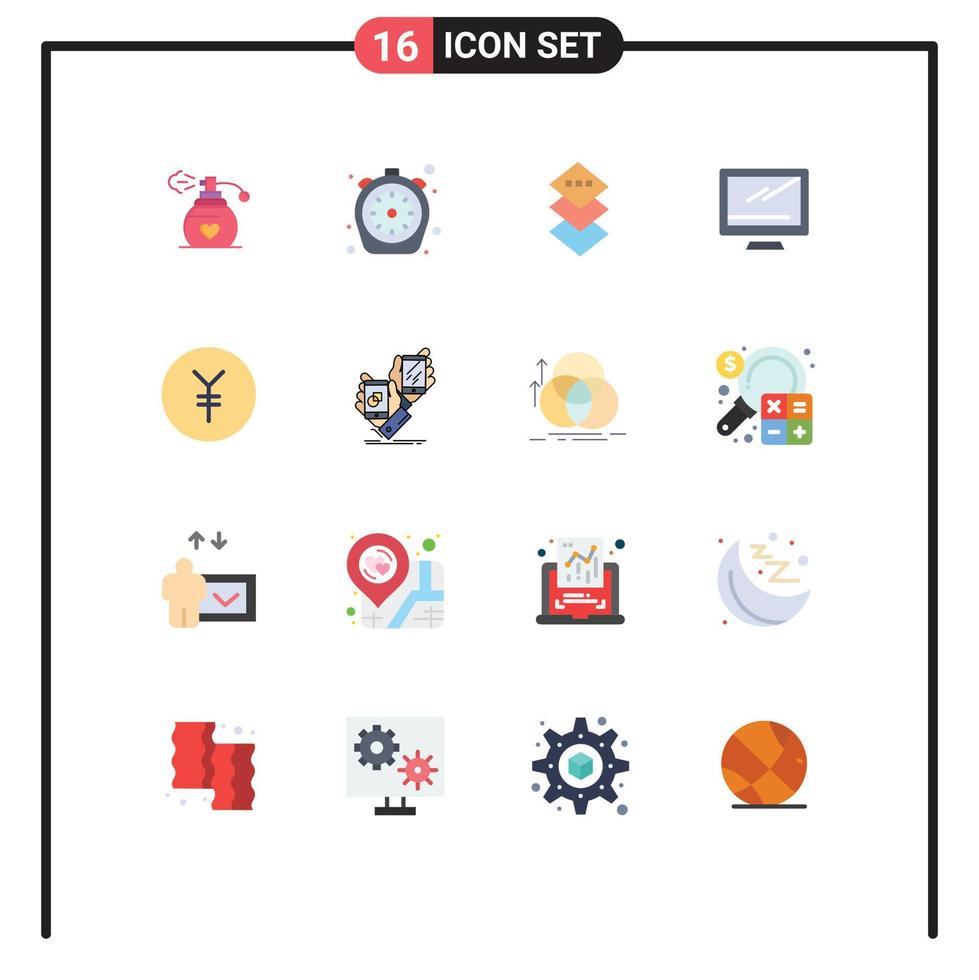 16 User Interface Flat Color Pack of modern Signs and Symbols of finance pc design imac monitor Editable Pack of Creative Vector Design Elements