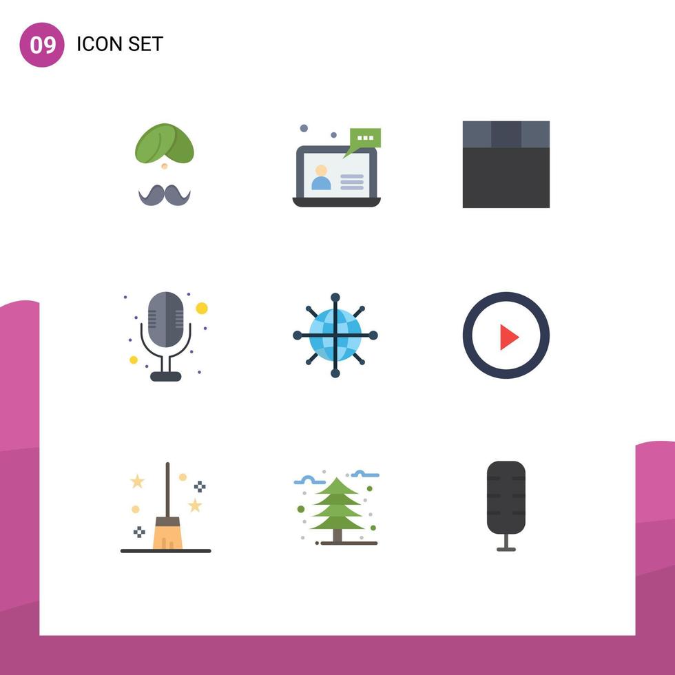 Editable Vector Line Pack of 9 Simple Flat Colors of internet microphone chat electronics grid Editable Vector Design Elements