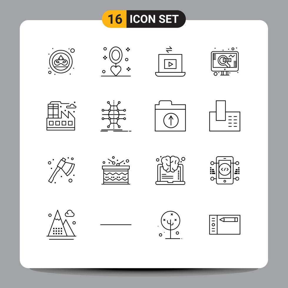 Set of 16 Modern UI Icons Symbols Signs for city web wedding seo play Editable Vector Design Elements
