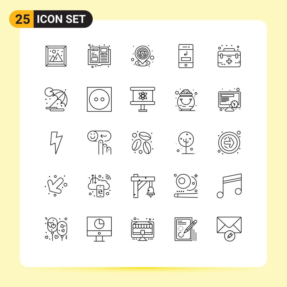 Universal Icon Symbols Group of 25 Modern Lines of aid phone home missed arrows Editable Vector Design Elements