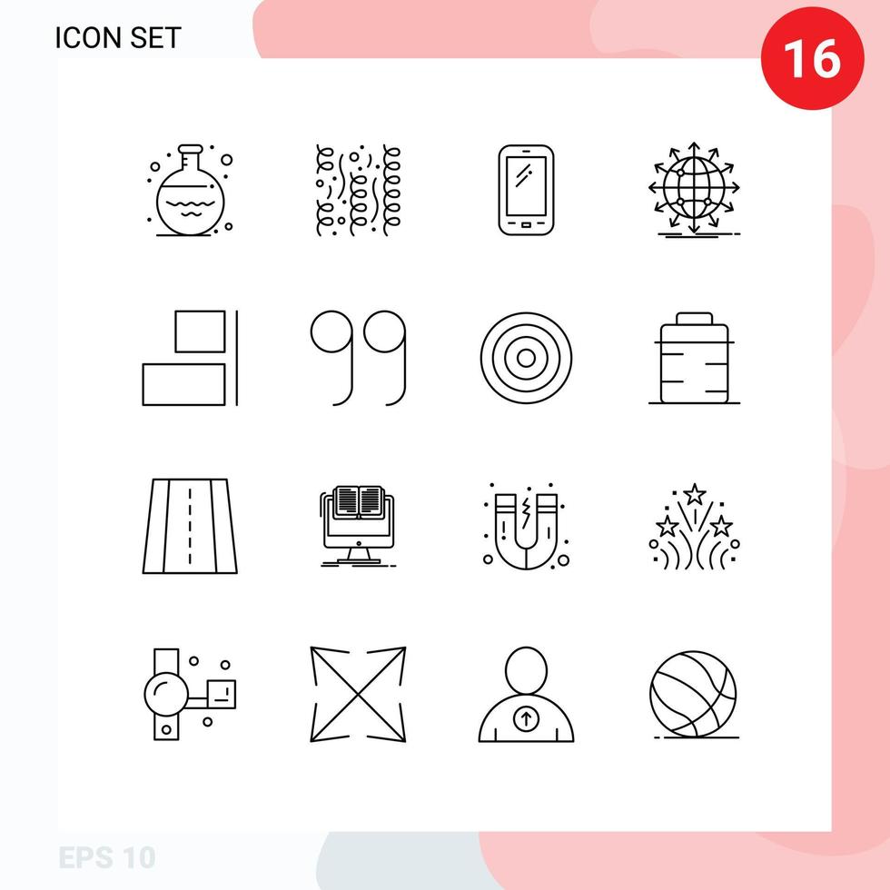 16 User Interface Outline Pack of modern Signs and Symbols of worldwide arrow phone network samsung Editable Vector Design Elements
