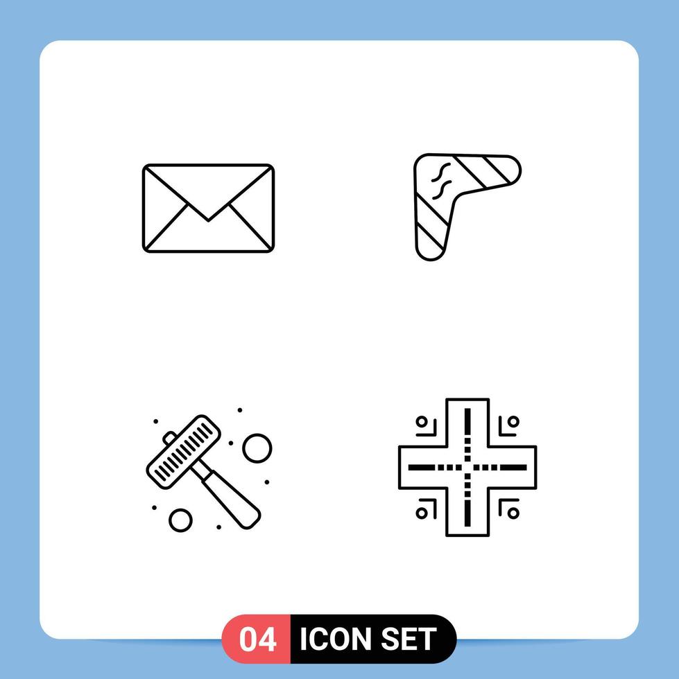 Set of 4 Modern UI Icons Symbols Signs for email weapon sms boomerang kitchen utensils Editable Vector Design Elements