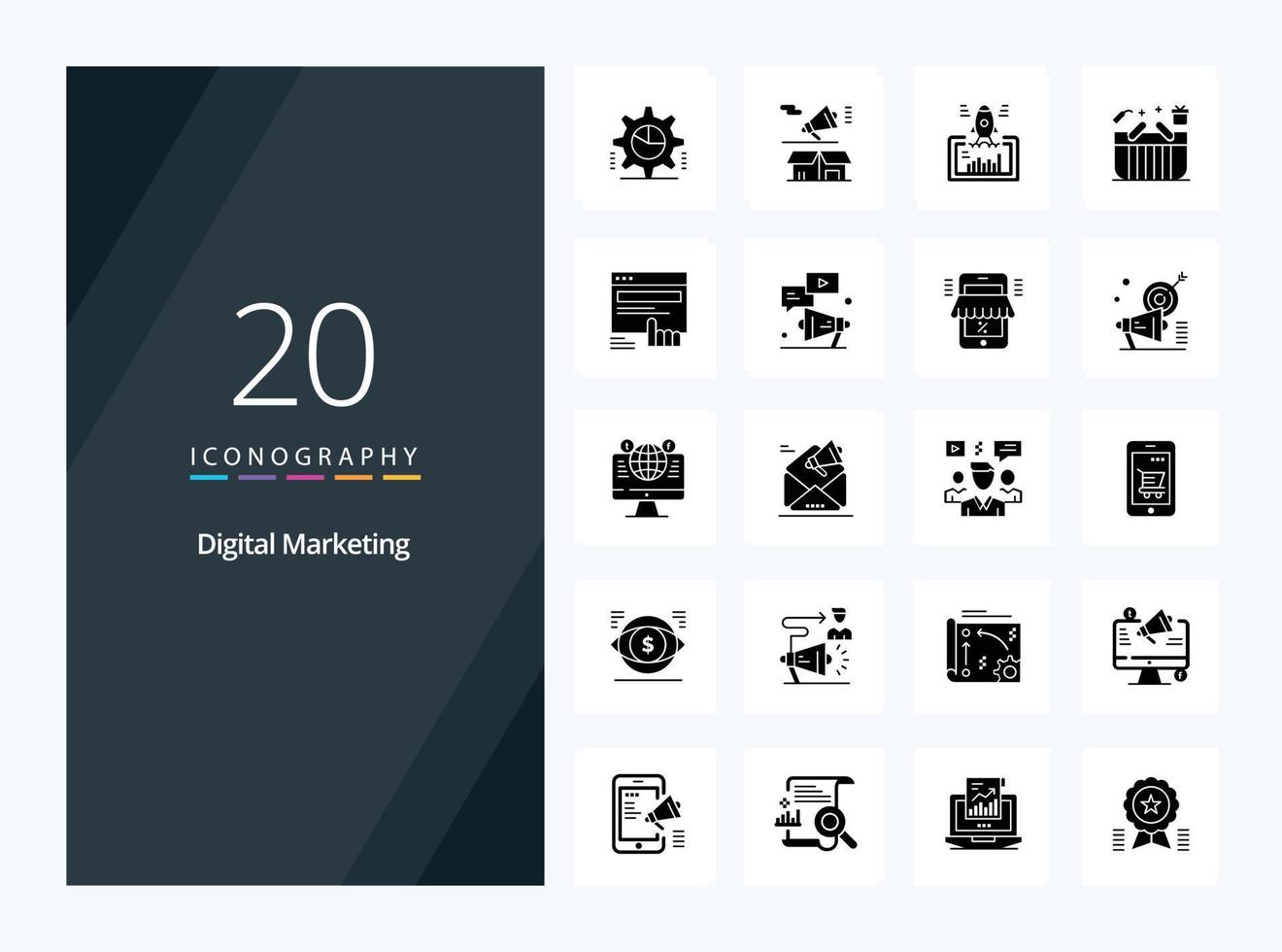 20 Digital Marketing Solid Glyph icon for presentation vector