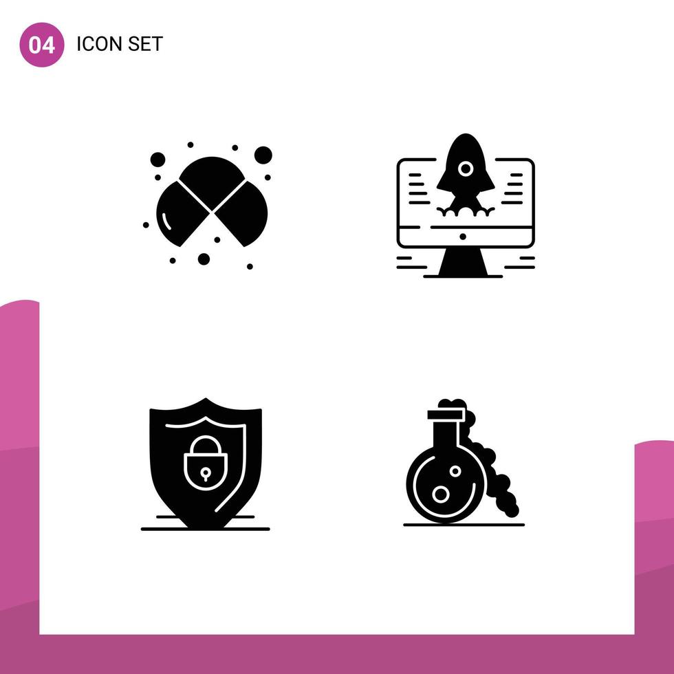 Set of Vector Solid Glyphs on Grid for atoms shield study rocket security Editable Vector Design Elements