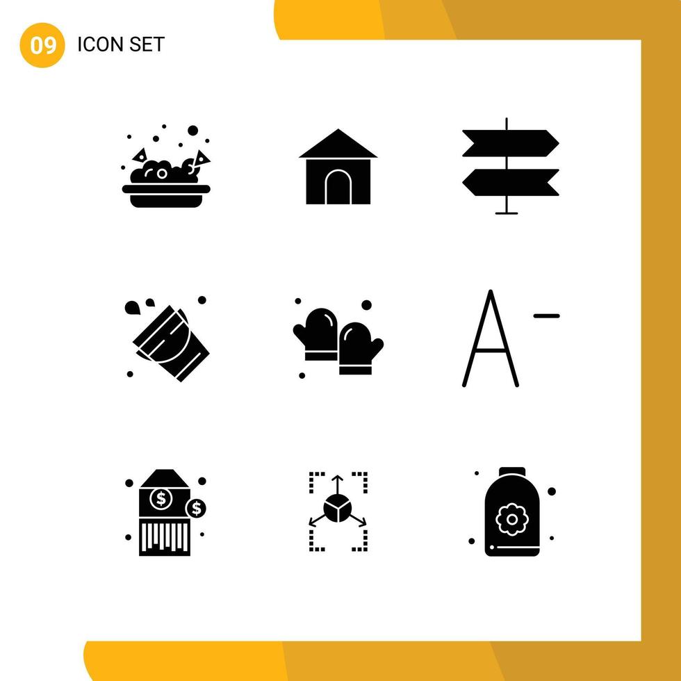 Group of 9 Solid Glyphs Signs and Symbols for glove baking location baked firefighter Editable Vector Design Elements