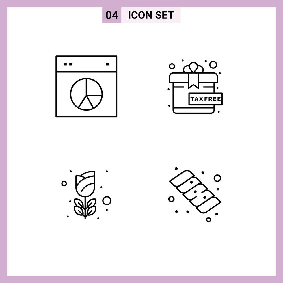 Line Pack of 4 Universal Symbols of chart mardi gras pie gift rose Editable Vector Design Elements