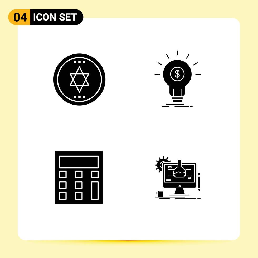 4 Solid Glyph concept for Websites Mobile and Apps circle calculator finance money chemical Editable Vector Design Elements