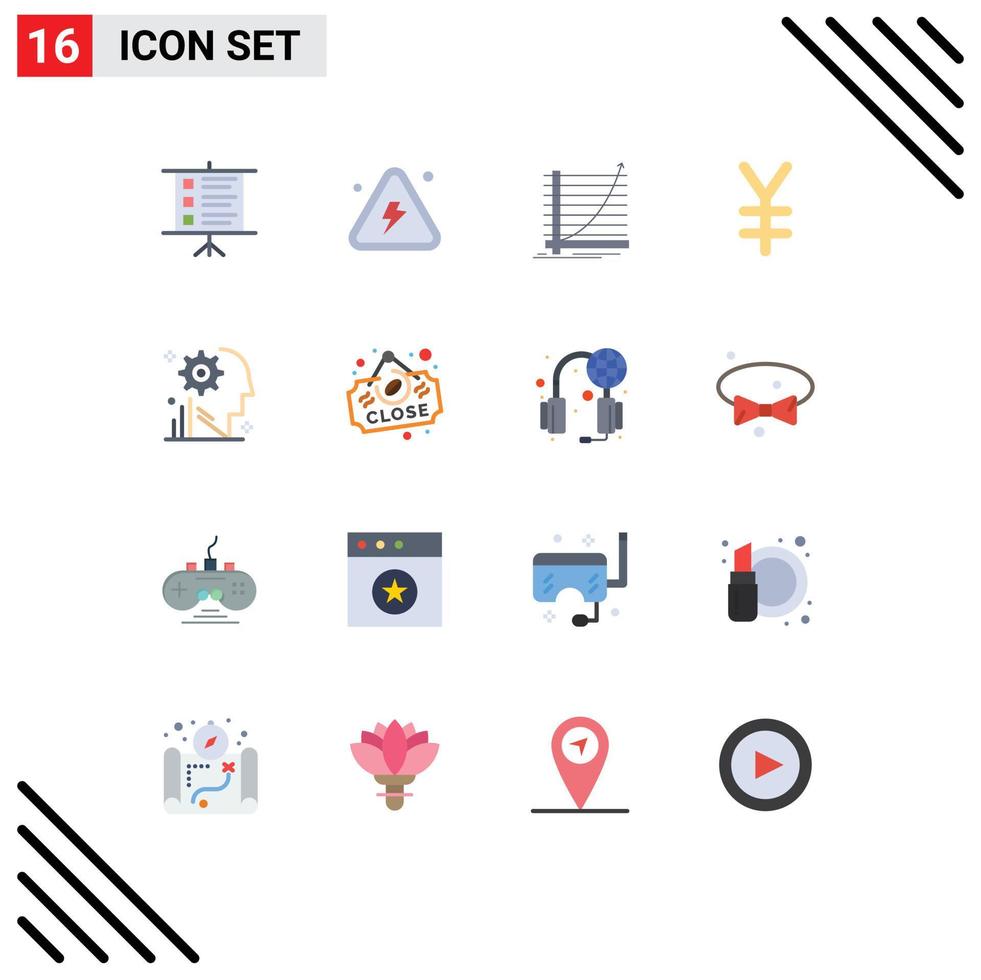 paquete de color plano de 16 símbolos universales del usuario yen flecha finanzas objetivo paquete editable de elementos creativos de diseño de vectores