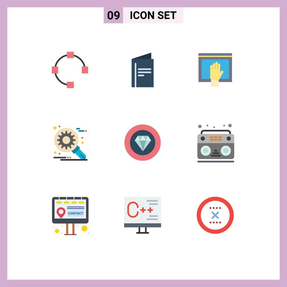 conjunto de pictogramas de 9 colores planos simples de optimización de contenido de configuración de diamantes personalizar elementos de diseño vectorial editables vector