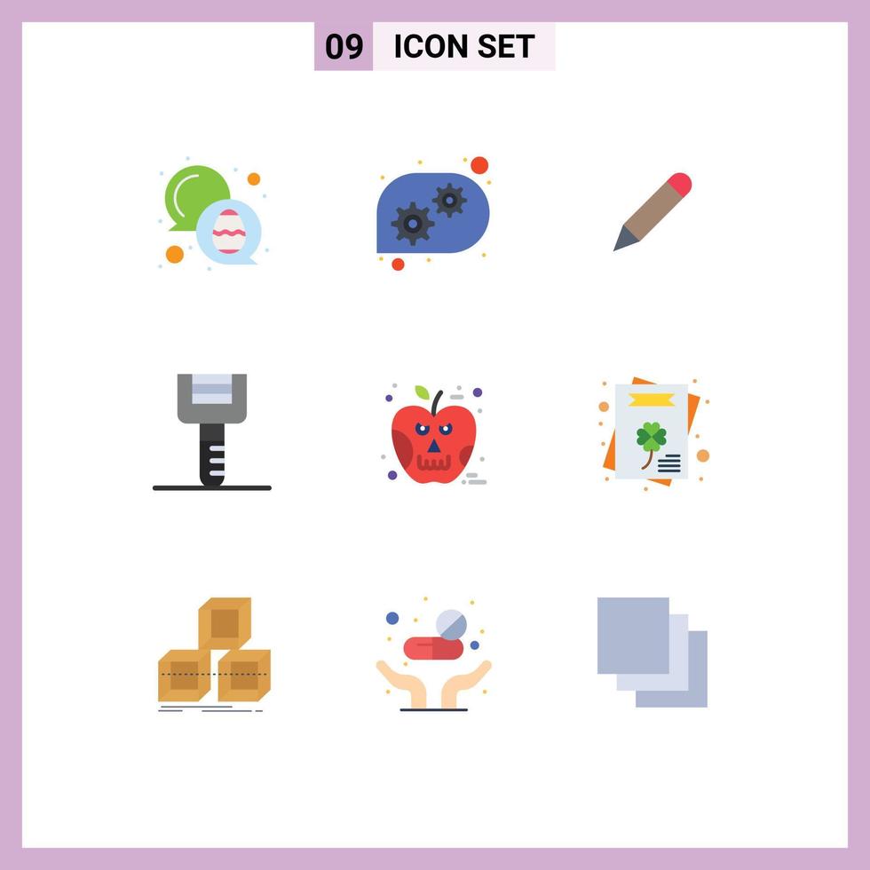 Modern Set of 9 Flat Colors and symbols such as poison apple study tools kitchenware Editable Vector Design Elements