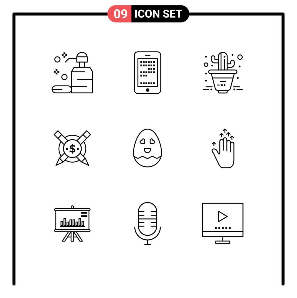User Interface Pack of 9 Basic Outlines of easter egg cactus digital articales Editable Vector Design Elements