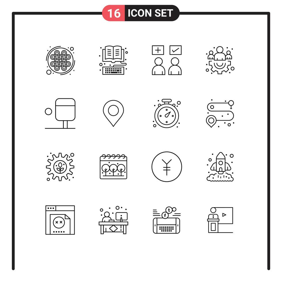 Outline Pack of 16 Universal Symbols of ping pong management online group tick Editable Vector Design Elements