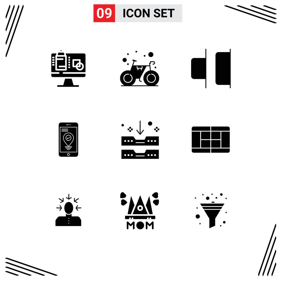 9 Universal Solid Glyphs Set for Web and Mobile Applications drawer archive distribute smartphone location Editable Vector Design Elements