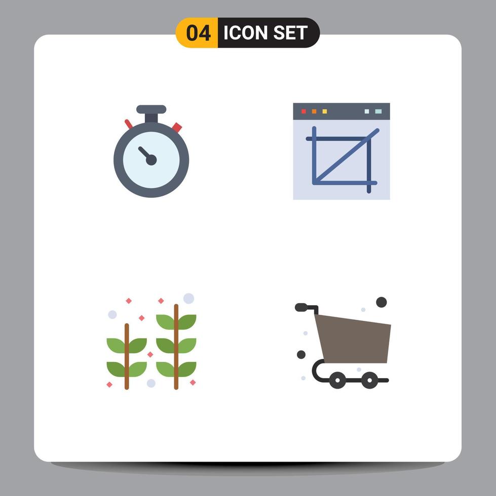 conjunto moderno de 4 iconos y símbolos planos, como brújula, pin de playa, imagen, cultivo, planta, elementos de diseño vectorial editables vector