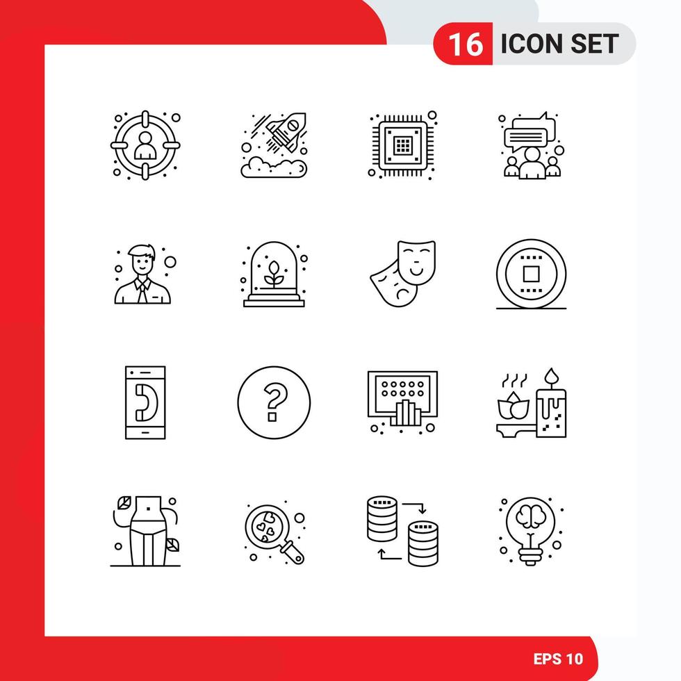 Pack of 16 creative Outlines of team group startup chat encryption Editable Vector Design Elements