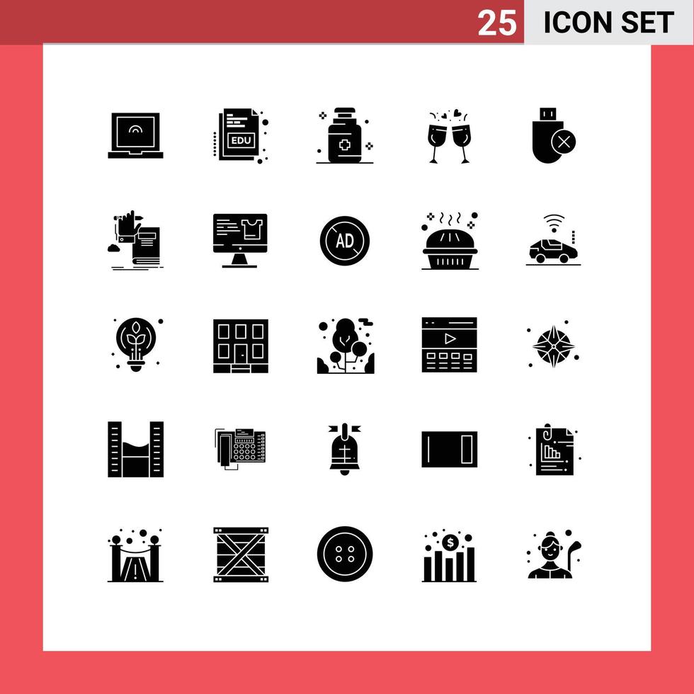 Modern Set of 25 Solid Glyphs Pictograph of removed devices medical computers drink Editable Vector Design Elements
