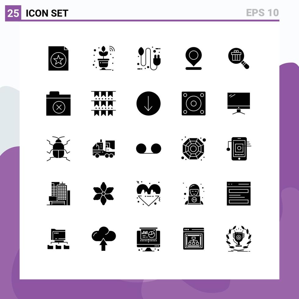 Universal Icon Symbols Group of 25 Modern Solid Glyphs of gift pin concept marker location Editable Vector Design Elements