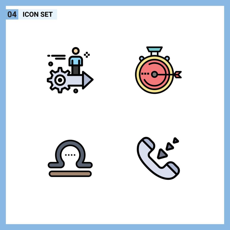 Universal Icon Symbols Group of 4 Modern Filledline Flat Colors of setting stopwatch user management libra Editable Vector Design Elements