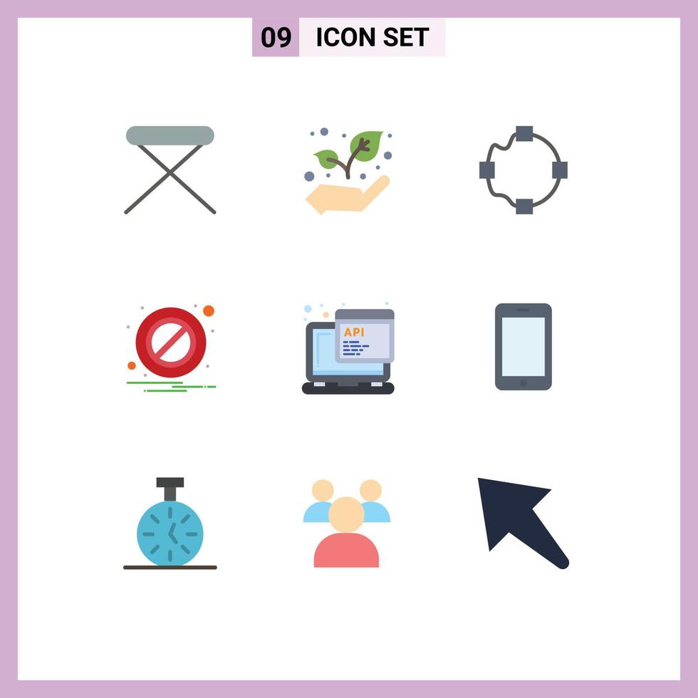 Set of 9 Vector Flat Colors on Grid for programming javascript path api notification Editable Vector Design Elements