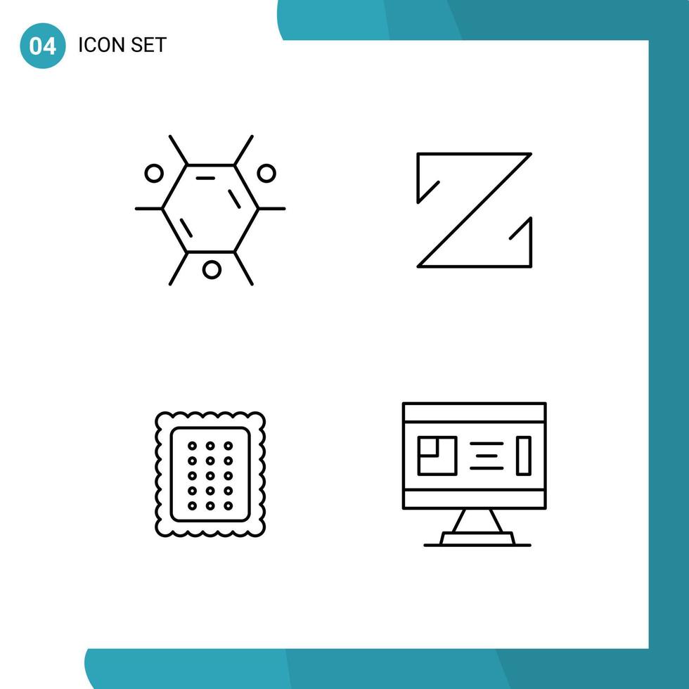 grupo de 4 colores planos de línea de relleno modernos establecidos para elementos de diseño vectorial editables de comida de moneda criptográfica de moneda z de biología vector