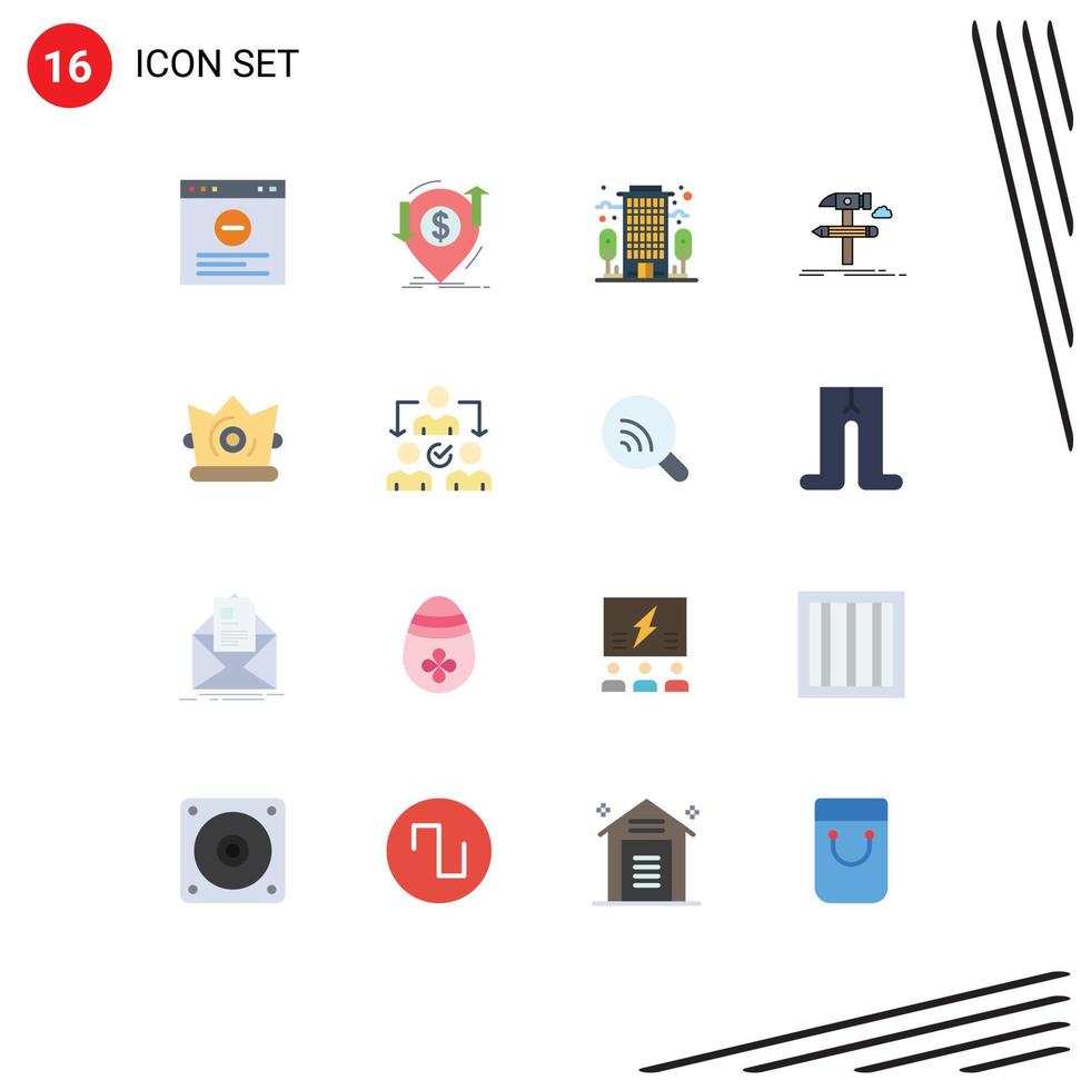 Modern Set of 16 Flat Colors and symbols such as crown tools building tool design Editable Pack of Creative Vector Design Elements