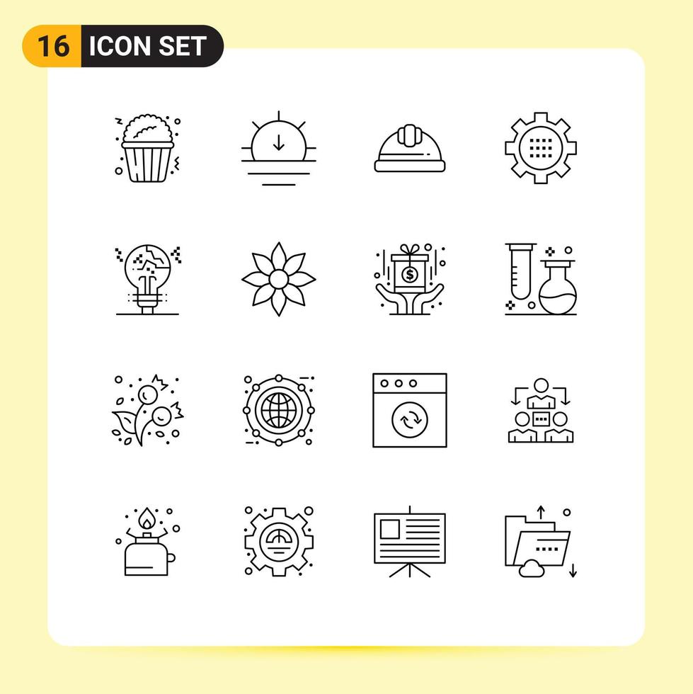 Pack of 16 creative Outlines of copycat setting helmet options configuration Editable Vector Design Elements