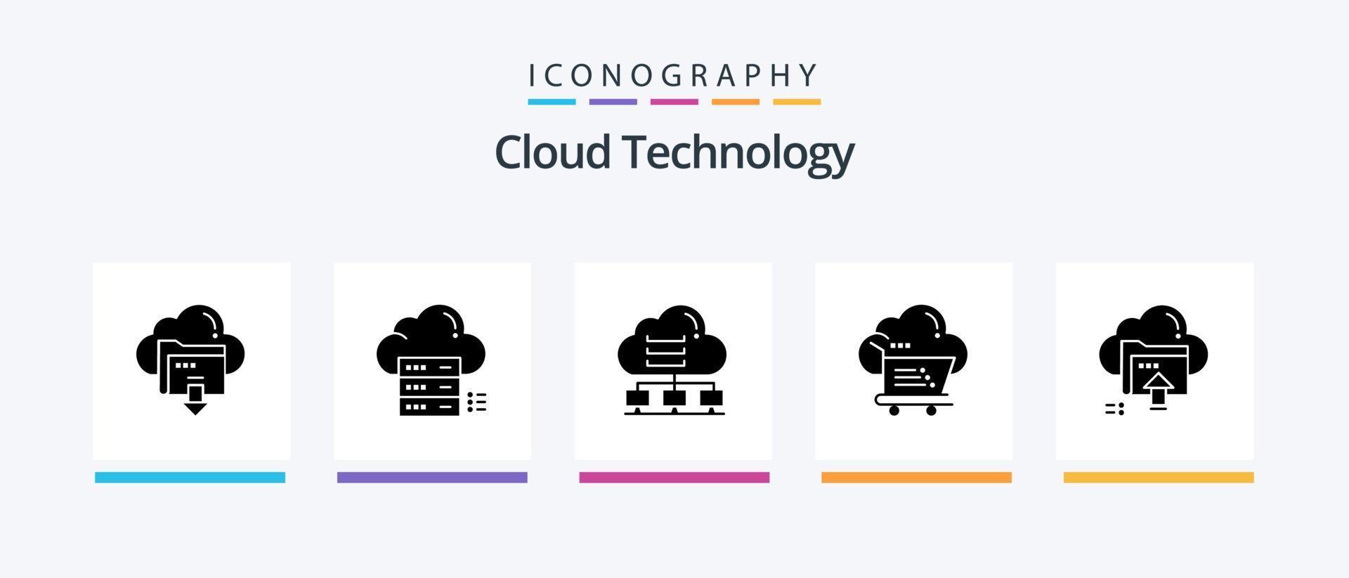 Cloud Technology Glyph 5 Icon Pack Including cart. shopping. cloud. cloud. data. Creative Icons Design vector
