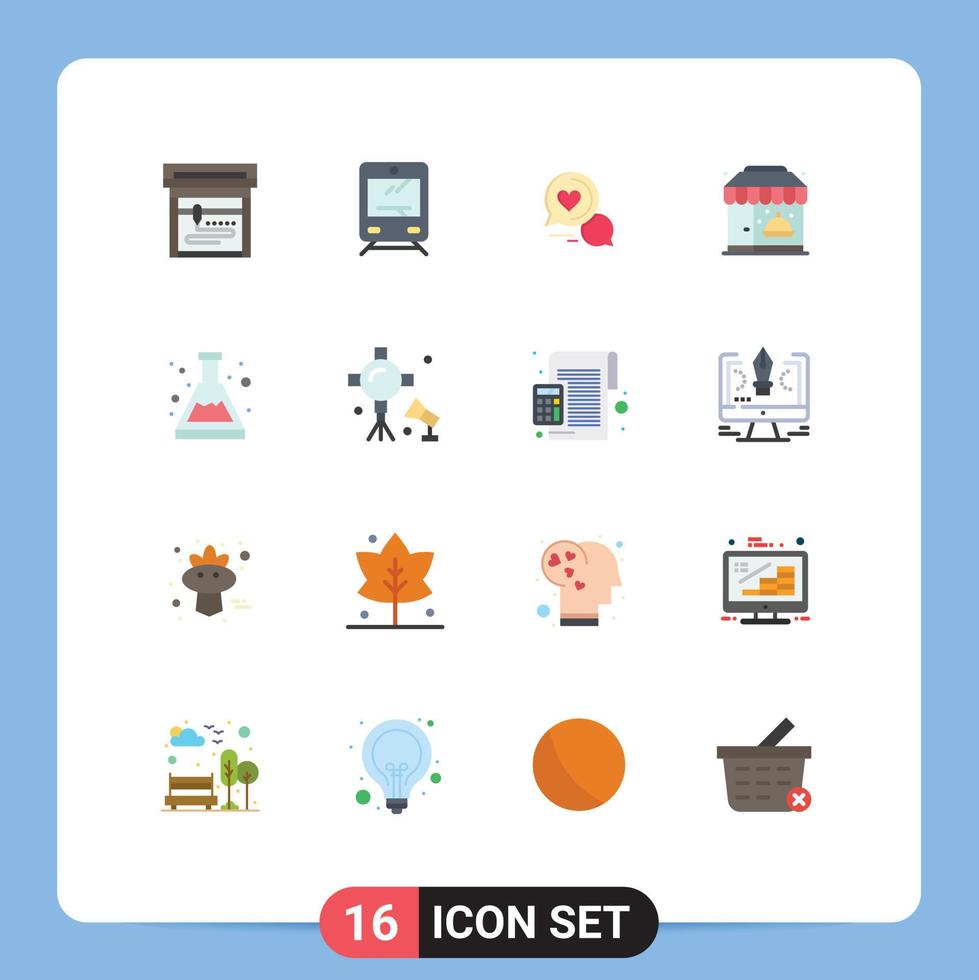Set of 16 Commercial Flat Colors pack for chemistry acid sms food life Editable Pack of Creative Vector Design Elements