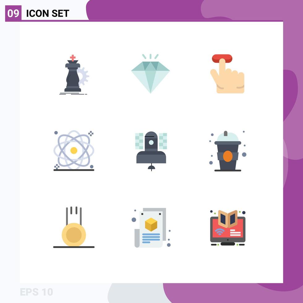 User Interface Pack of 9 Basic Flat Colors of broadcast power click nuclear energy Editable Vector Design Elements