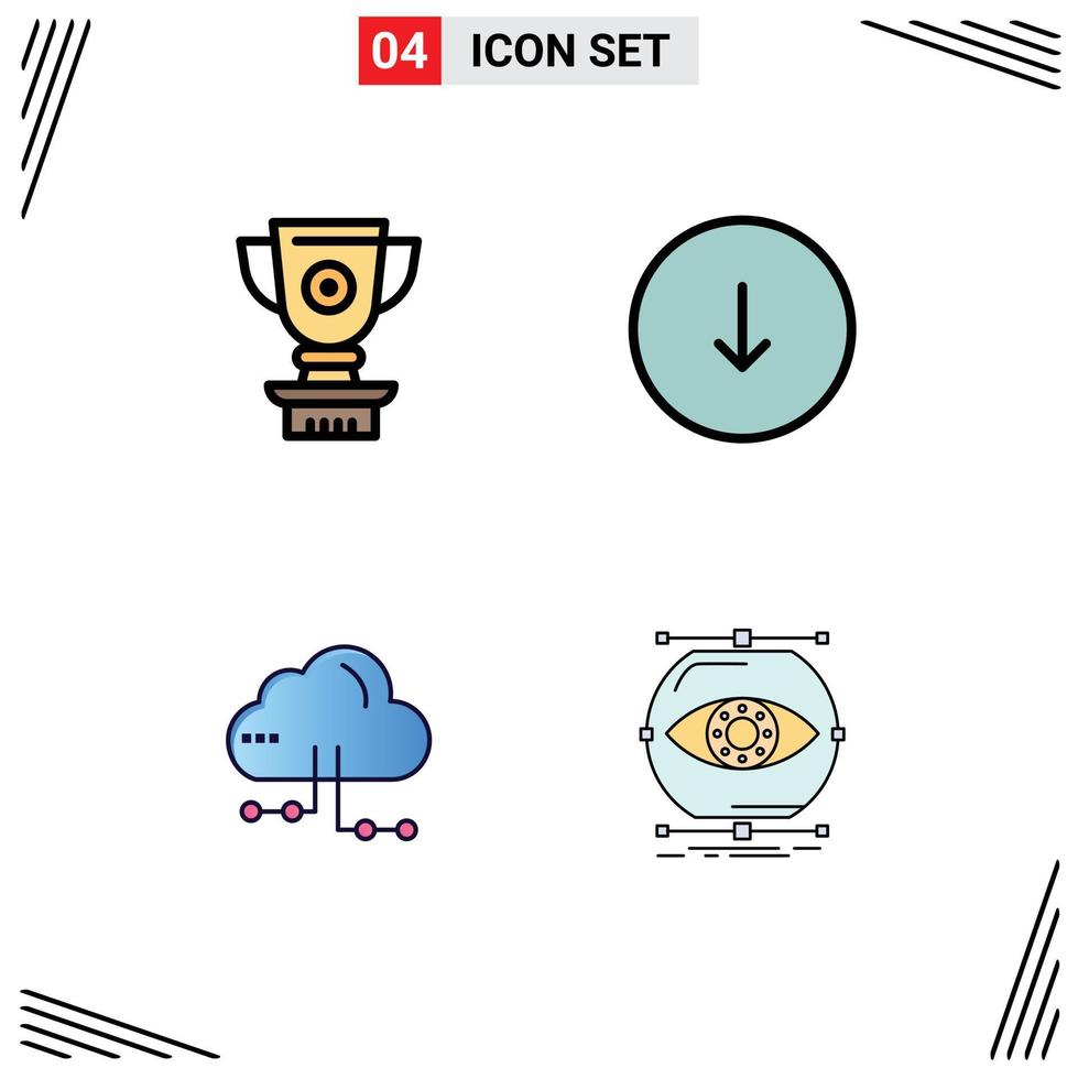 Set of 4 Modern UI Icons Symbols Signs for trophy cloud achievement down computing Editable Vector Design Elements