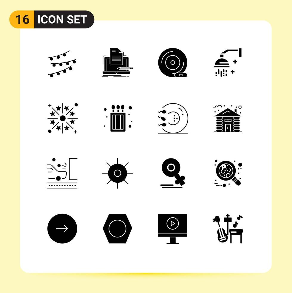 Group of 16 Modern Solid Glyphs Set for cosmetics bathroom list storage device dvd Editable Vector Design Elements