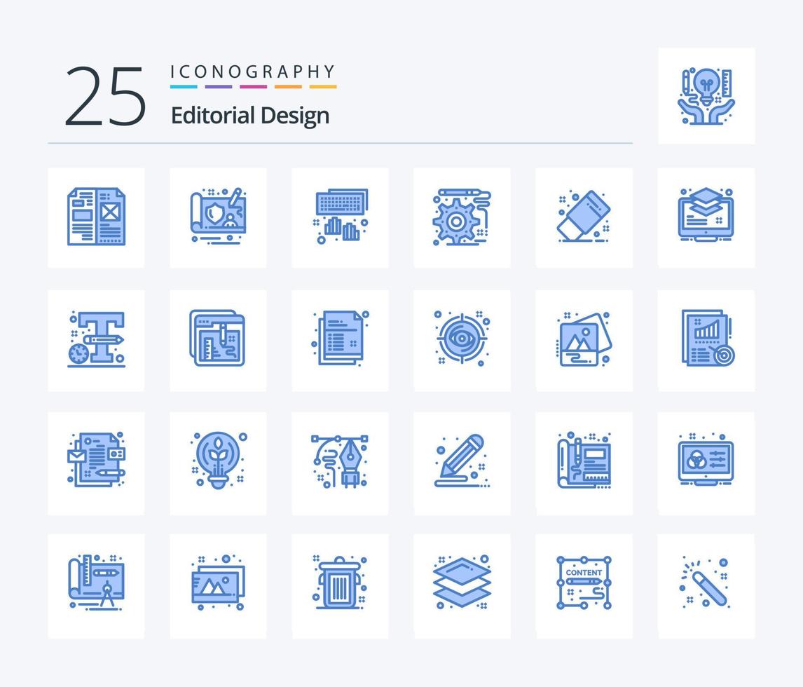 Editorial Design 25 Blue Color icon pack including office. draw. hands. engineering. design vector