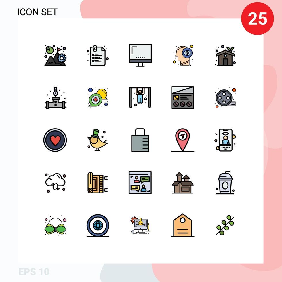25 iconos creativos, signos y símbolos modernos de vista visual, mente, regreso a la escuela, elementos de diseño de vectores editables imac humanos
