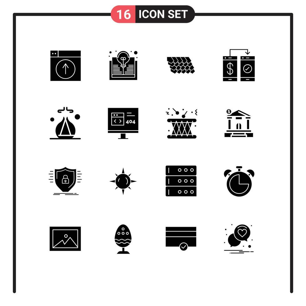 16 Universal Solid Glyph Signs Symbols of wallet mobile idea cashless construction Editable Vector Design Elements