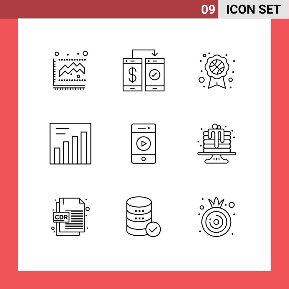 Set of 9 Vector Outlines on Grid for speaker music wallet audio analytics Editable Vector Design Elements